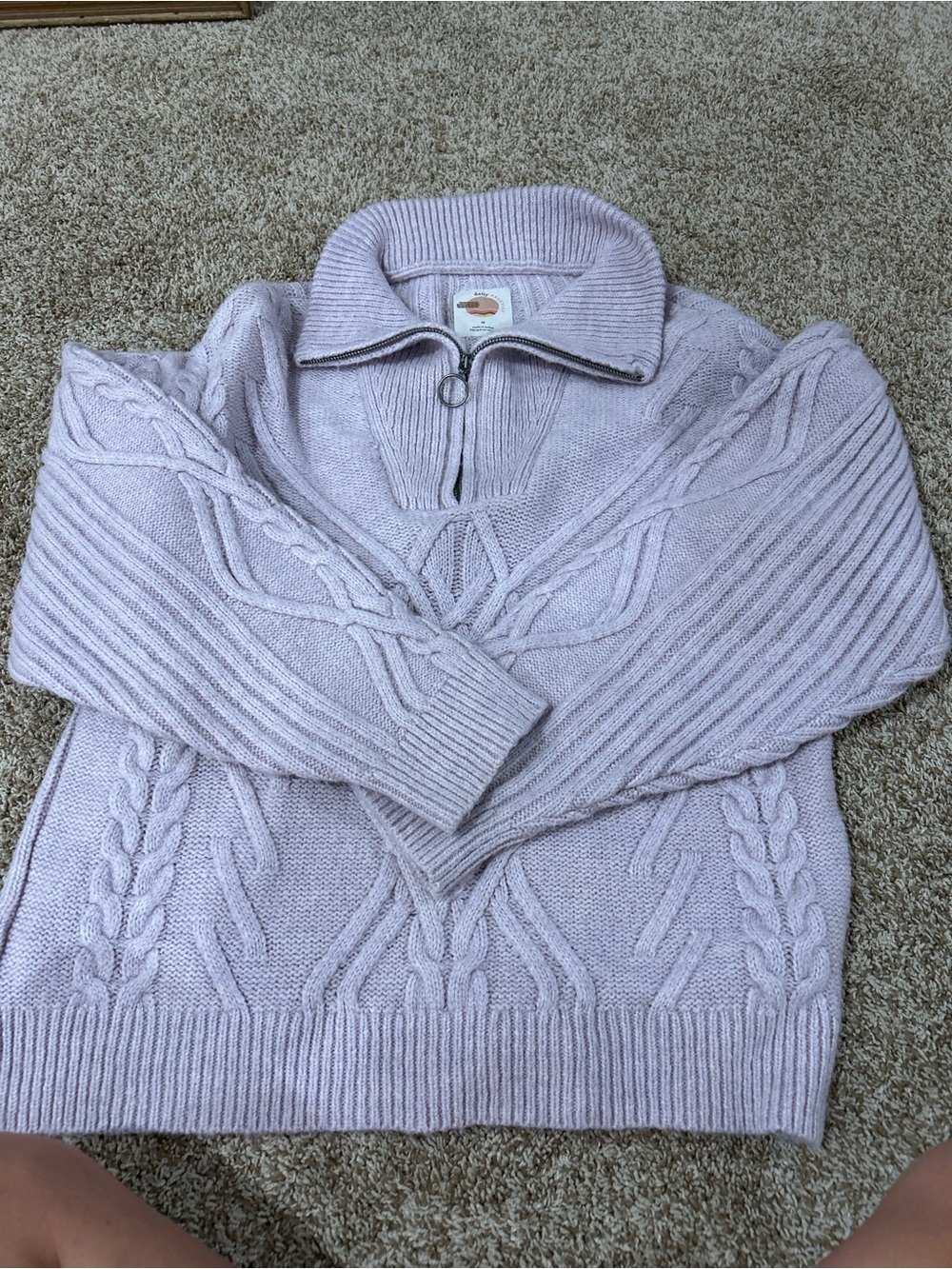 Anthropologie Light Lavender Cable Half-Zip Sweater